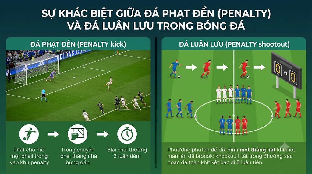 Sự khác biệt giữa đá phạt đền (Penalty) và đá luân lưu
